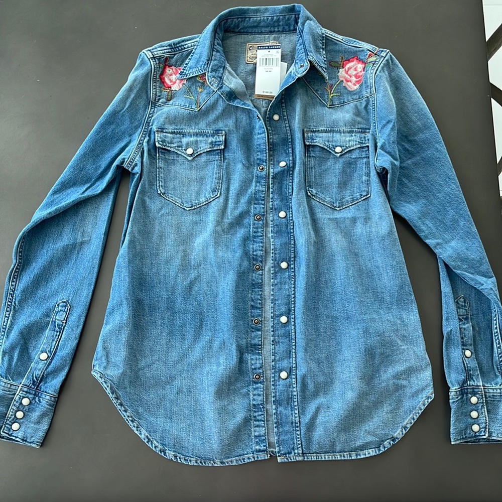Polo Ralph Lauren blue denim shirt with flowers